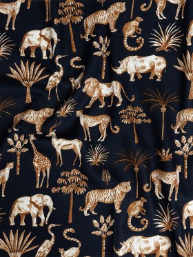 Linen and Rayon Woven – Navy and Yellow Animals and Palms – Hegemonic Hierarchy Print – Mood Exclusive Tumunyana Collection Linen and Rayon Woven – Navy and Yellow Animals and Palms – Hegemonic Hierarchy Print – Mood Exclusive Tumunyana Collection