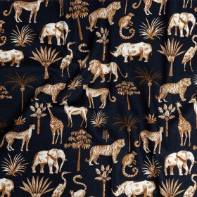 Linen and Rayon Woven – Navy and Yellow Animals and Palms – Hegemonic Hierarchy Print – Mood Exclusive Tumunyana Collection Linen and Rayon Woven – Navy and Yellow Animals and Palms – Hegemonic Hierarchy Print – Mood Exclusive Tumunyana Collection