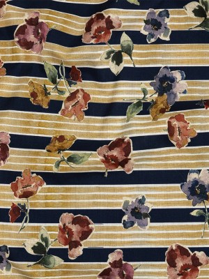 Cotton Voile – Yellow and Navy Floral over Stripes – Harmonious Hibiscus Print – Mood Exclusive Tumunyana Collection Cotton Voile – Yellow and Navy Floral over Stripes – Harmonious Hibiscus Print – Mood Exclusive Tumunyana Collection