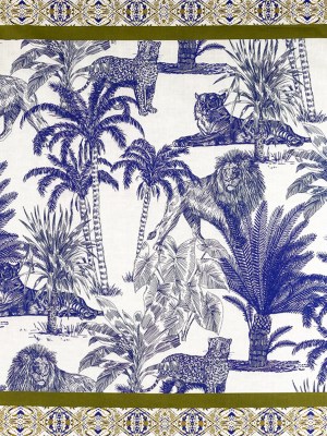 Cotton Voile Panel – Blue and White Big Cats and Leaves – Grimalkin Glare Print – Mood Exclusive Tumunyana Collection Cotton Voile Panel – Blue and White Big Cats and Leaves – Grimalkin Glare Print – Mood Exclusive Tumunyana Collection