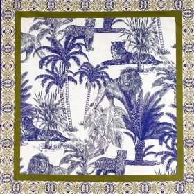 Cotton Voile Panel – Blue and White Big Cats and Leaves – Grimalkin Glare Print – Mood Exclusive Tumunyana Collection Cotton Voile Panel – Blue and White Big Cats and Leaves – Grimalkin Glare Print – Mood Exclusive Tumunyana Collection