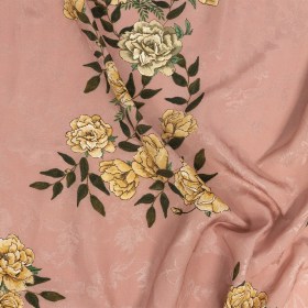 Rayon Jacquard – Pink and Yellow Roses – Grazie Print – Mood Exclusive Viso Collection Rayon Jacquard – Pink and Yellow Roses – Grazie Print – Mood Exclusive Viso Collection