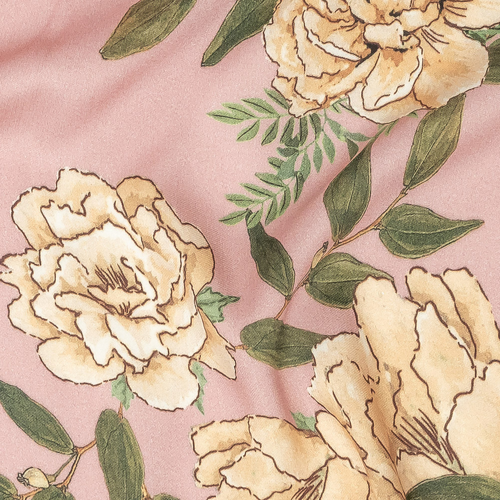Rayon Challis – Pink and Yellow Roses – Grazie Print – Mood Exclusive Viso Collection Rayon Challis – Pink and Yellow Roses – Grazie Print – Mood Exclusive Viso Collection