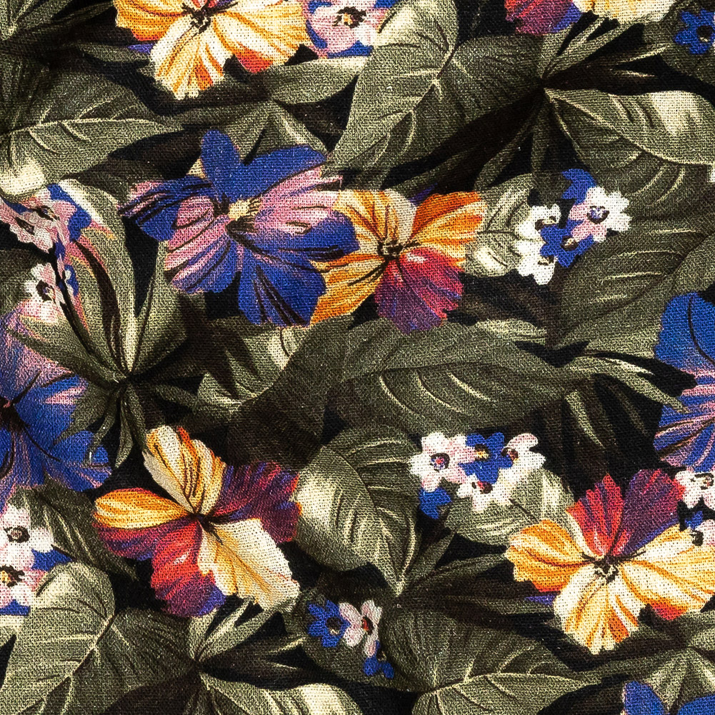 Linen and Rayon Woven - Green and Blue Tropical Floral - Virescent Vignette Print - Mood Exclusive Tumunyana Collection