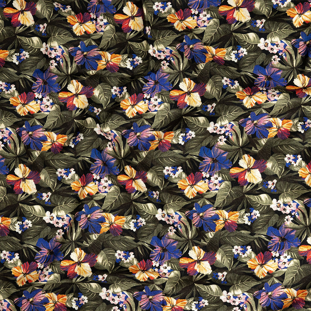 Linen and Rayon Woven – Green and Blue Tropical Floral – Virescent Vignette Print – Mood Exclusive Tumunyana Collection Linen and Rayon Woven – Green and Blue Tropical Floral – Virescent Vignette Print – Mood Exclusive Tumunyana Collection