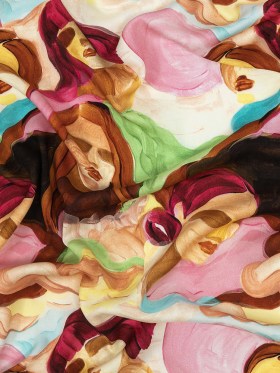 Rayon Challis – Rainbow Painterly Faces – Artemisia Print – Mood Exclusive Viso Collection Rayon Challis – Rainbow Painterly Faces – Artemisia Print – Mood Exclusive Viso Collection