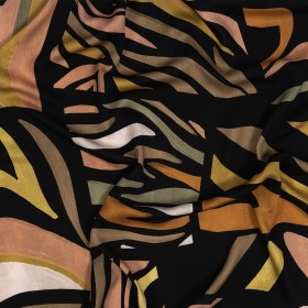 Rayon Challis – Black and Green Animal Stripe Patchwork – In Bocca al Lupo Print – Mood Exclusive Viso Collection Rayon Challis – Black and Green Animal Stripe Patchwork – In Bocca al Lupo Print – Mood Exclusive Viso Collection