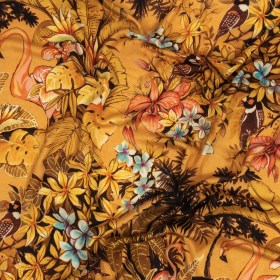 Rayon Challis – Gold and Pink Flamingoes and Flowers – Toscana Print – Mood Exclusive Viso Collection Rayon Challis – Gold and Pink Flamingoes and Flowers – Toscana Print – Mood Exclusive Viso Collection
