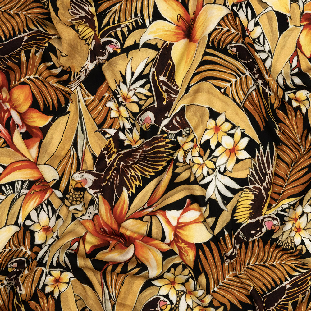 Rayon Challis – Black and Gold Floral – Chiaroscuro Print – Mood Exclusive Viso Collection Rayon Challis – Black and Gold Floral – Chiaroscuro Print – Mood Exclusive Viso Collection