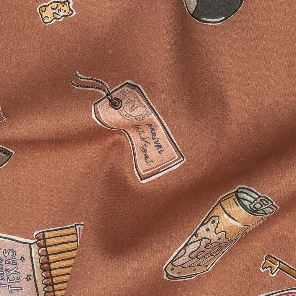 Stretch Cotton Sateen – Rosy Pink Object Icons – La Sera Print – Mood Exclusive Viso Collection Stretch Cotton Sateen – Rosy Pink Object Icons – La Sera Print – Mood Exclusive Viso Collection