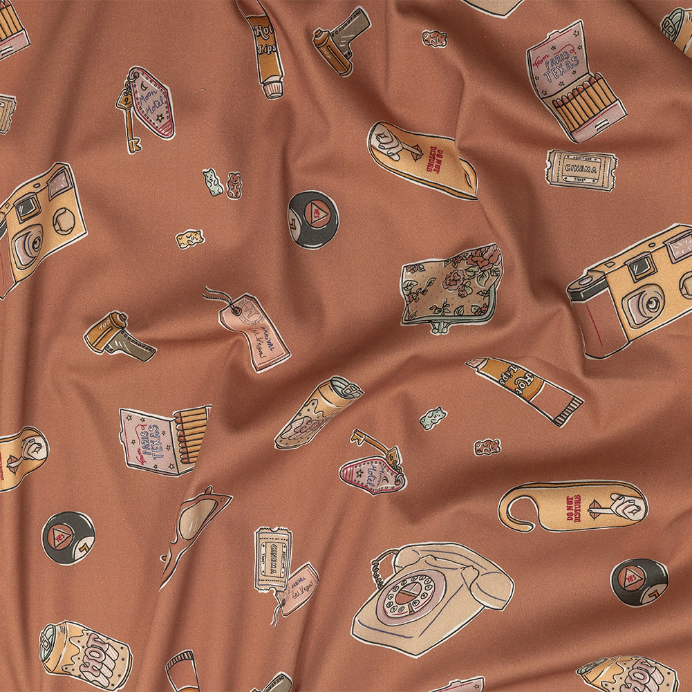 Stretch Cotton Sateen – Rosy Pink Object Icons – La Sera Print – Mood Exclusive Viso Collection Stretch Cotton Sateen – Rosy Pink Object Icons – La Sera Print – Mood Exclusive Viso Collection