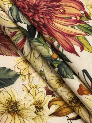 Stretch Cotton Sateen – Cream, Red and Yellow Floral – Sogni d’Oro Print – Mood Exclusive Viso Collection Stretch Cotton Sateen – Cream, Red and Yellow Floral – Sogni d’Oro Print – Mood Exclusive Viso Collection