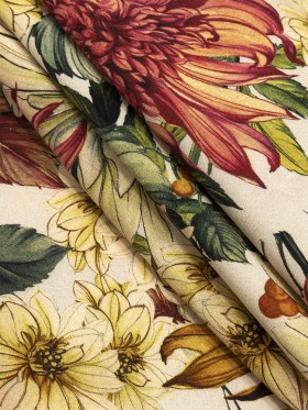 Stretch Cotton Sateen – Cream, Red and Yellow Floral – Sogni d’Oro Print – Mood Exclusive Viso Collection Stretch Cotton Sateen – Cream, Red and Yellow Floral – Sogni d’Oro Print – Mood Exclusive Viso Collection