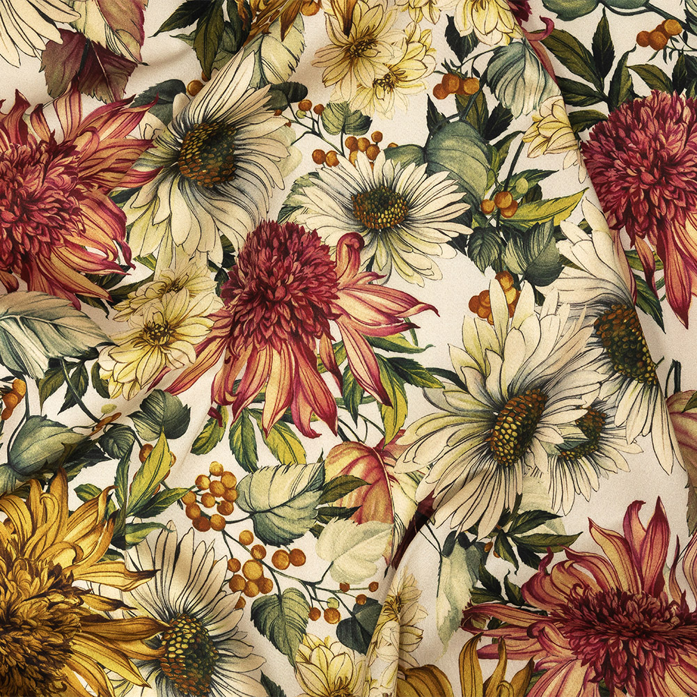 Stretch Cotton Sateen – Cream, Red and Yellow Floral – Sogni d’Oro Print – Mood Exclusive Viso Collection Stretch Cotton Sateen – Cream, Red and Yellow Floral – Sogni d’Oro Print – Mood Exclusive Viso Collection