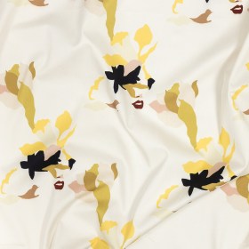 Stretch Cotton Sateen – White and Yellow Floral and Faces – La Donna Print – Mood Exclusive Viso Collection Stretch Cotton Sateen – White and Yellow Floral and Faces – La Donna Print – Mood Exclusive Viso Collection