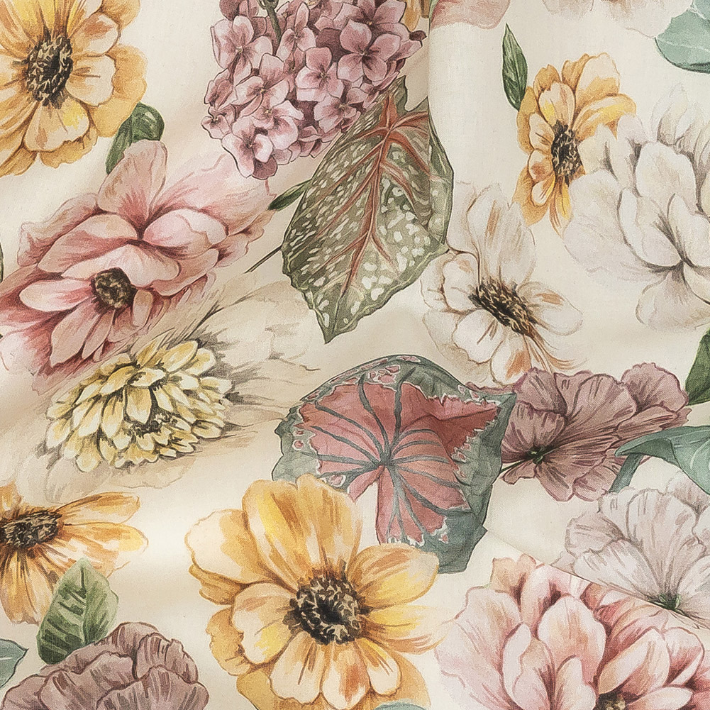 Cotton Voile – Soft Pink and Green Floral – Botticelli Print – Mood Exclusive Viso Collection Cotton Voile – Soft Pink and Green Floral – Botticelli Print – Mood Exclusive Viso Collection