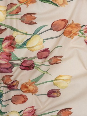 Cotton Voile – Pink, Red and Yellow Tulips Border – Camminata Print – Mood Exclusive Viso Collection Cotton Voile – Pink, Red and Yellow Tulips Border – Camminata Print – Mood Exclusive Viso Collection
