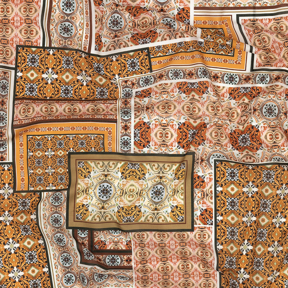 Cotton Voile – Pink and Orange Ornate Patchwork – Arabesco Print – Mood Exclusive Viso Collection Cotton Voile – Pink and Orange Ornate Patchwork – Arabesco Print – Mood Exclusive Viso Collection