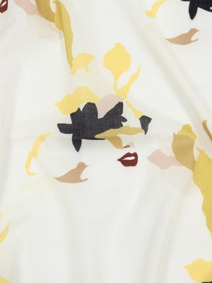 Cotton Voile – White and Yellow Floral and Faces – La Donna Print – Mood Exclusive Viso Collection Cotton Voile – White and Yellow Floral and Faces – La Donna Print – Mood Exclusive Viso Collection