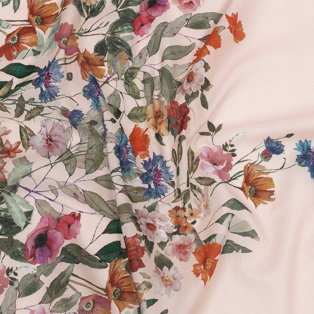 Cotton Voile – Pink and Multicolor Floral Border – Adagio Print – Mood Exclusive Viso Collection Cotton Voile – Pink and Multicolor Floral Border – Adagio Print – Mood Exclusive Viso Collection