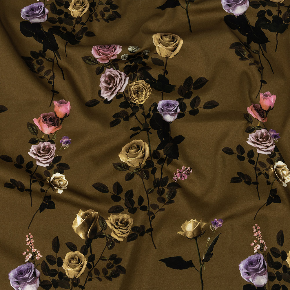 Stretch Cotton Sateen – Olive Floral – Rosa da Selva Print – Mood Exclusive Rio Collection Stretch Cotton Sateen – Olive Floral – Rosa da Selva Print – Mood Exclusive Rio Collection