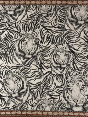 Stretch Cotton Sateen Panel – Black and White Tigers – Smiling Peril Print – Mood Exclusive Rio Collection Stretch Cotton Sateen Panel – Black and White Tigers – Smiling Peril Print – Mood Exclusive Rio Collection