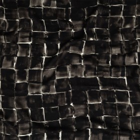 Rayon Challis – Gray Painted Squares – Haunted Blocks Print – Mood Exclusive Twilight Collection Rayon Challis – Gray Painted Squares – Haunted Blocks Print – Mood Exclusive Twilight Collection