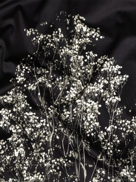 Stretch Cotton Sateen Panel – White and Black Flowering Branches – Ghost Light Growth Print – Mood Exclusive Twilight Collection Stretch Cotton Sateen Panel – White and Black Flowering Branches – Ghost Light Growth Print – Mood Exclusive Twilight Collection