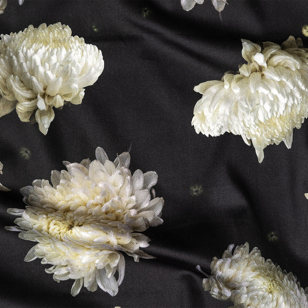 Stretch Cotton Sateen – Pale Yellow and Black Floral – Maiden’s Melancholy Print – Mood Exclusive Twilight Collection Stretch Cotton Sateen – Pale Yellow and Black Floral – Maiden’s Melancholy Print – Mood Exclusive Twilight Collection