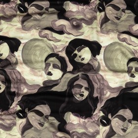 Rayon Challis – Purple and Green Painted Faces – Lost Lenore Print – Mood Exclusive Twilight Collection Rayon Challis – Purple and Green Painted Faces – Lost Lenore Print – Mood Exclusive Twilight Collection