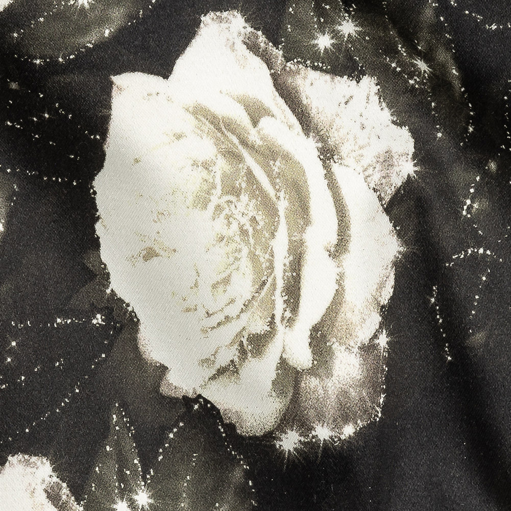 Stretch Cotton Sateen – Black and White Starry Floral – Rose Dread Print – Mood Exclusive Twilight Collection Stretch Cotton Sateen – Black and White Starry Floral – Rose Dread Print – Mood Exclusive Twilight Collection