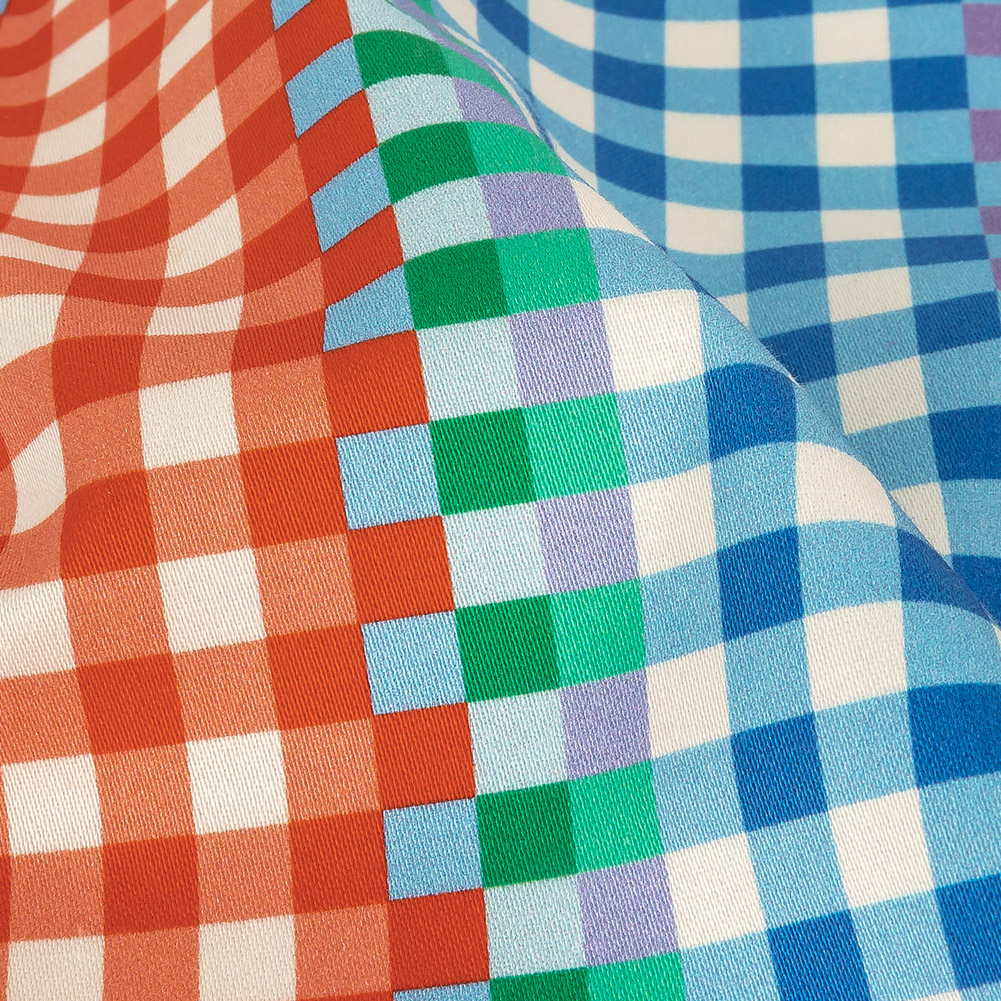 Stretch Cotton Sateen – Rainbow Checkers – Picnic Patisserie Print – Mood Exclusive Sugar Collection Stretch Cotton Sateen – Rainbow Checkers – Picnic Patisserie Print – Mood Exclusive Sugar Collection