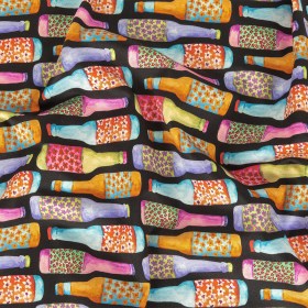 Stretch Cotton Sateen – Rainbow Bottles on Black – Pop Bottle Parade Print – Mood Exclusive Sugar Collection Stretch Cotton Sateen – Rainbow Bottles on Black – Pop Bottle Parade Print – Mood Exclusive Sugar Collection