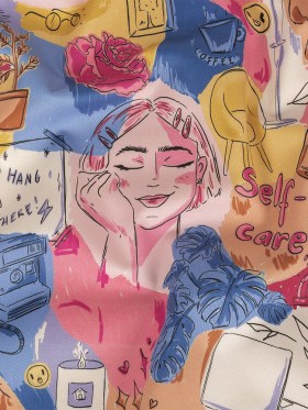 Stretch Cotton Sateen – Rainbow Self Care Illustrations – Eating Bon Bons Print – Mood Exclusive Sugar Collection Stretch Cotton Sateen – Rainbow Self Care Illustrations – Eating Bon Bons Print – Mood Exclusive Sugar Collection