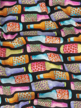 Cotton Voile – Rainbow Bottles on Black – Pop Bottle Parade Print – Mood Exclusive Sugar Collection Cotton Voile – Rainbow Bottles on Black – Pop Bottle Parade Print – Mood Exclusive Sugar Collection