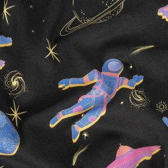 Linen and Rayon Woven – Black, Pink and Blue Astronauts in Space – Sweet Dreams Print – Mood Exclusive Sugar Collection Linen and Rayon Woven – Black, Pink and Blue Astronauts in Space – Sweet Dreams Print – Mood Exclusive Sugar Collection