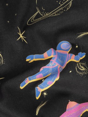 Linen and Rayon Woven – Black, Pink and Blue Astronauts in Space – Sweet Dreams Print – Mood Exclusive Sugar Collection Linen and Rayon Woven – Black, Pink and Blue Astronauts in Space – Sweet Dreams Print – Mood Exclusive Sugar Collection