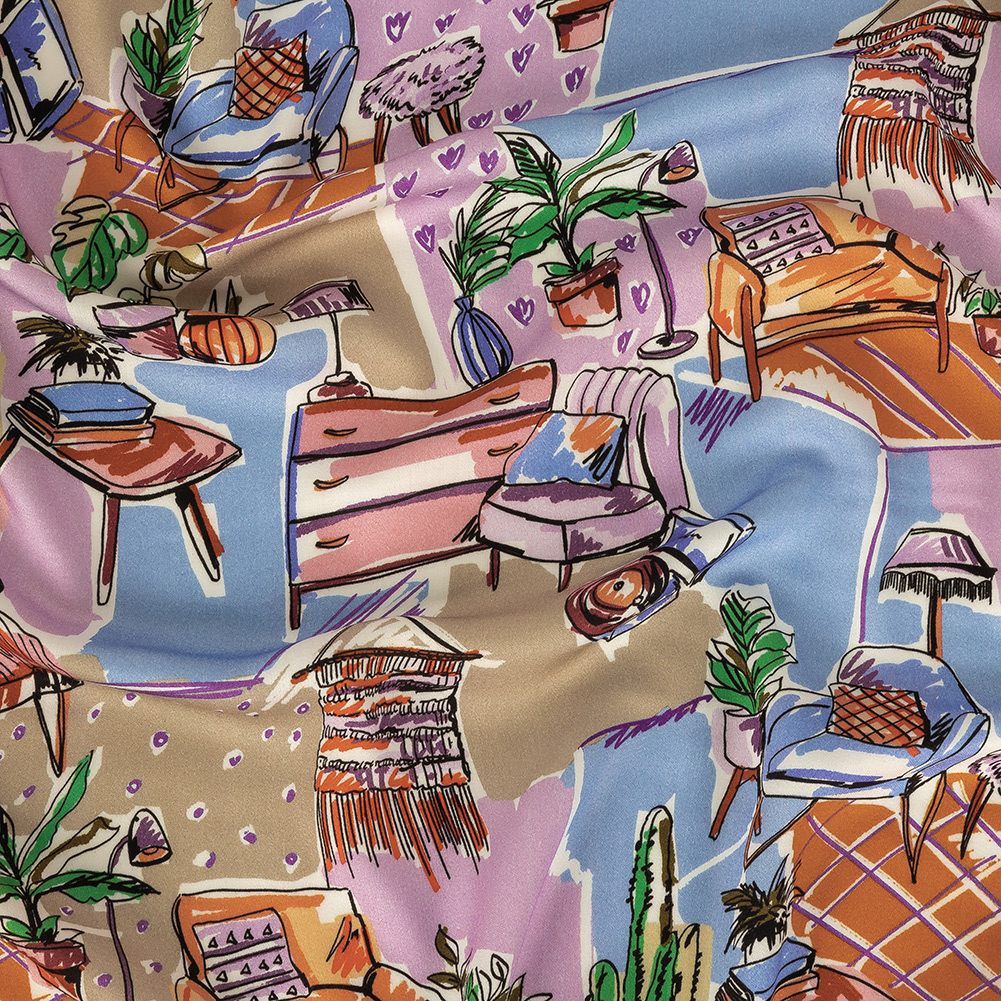 Rayon Challis – Multicolor Indoor Spaces – Where You’re Planted Print – Mood Exclusive Wisteria Collection Rayon Challis – Multicolor Indoor Spaces – Where You’re Planted Print – Mood Exclusive Wisteria Collection