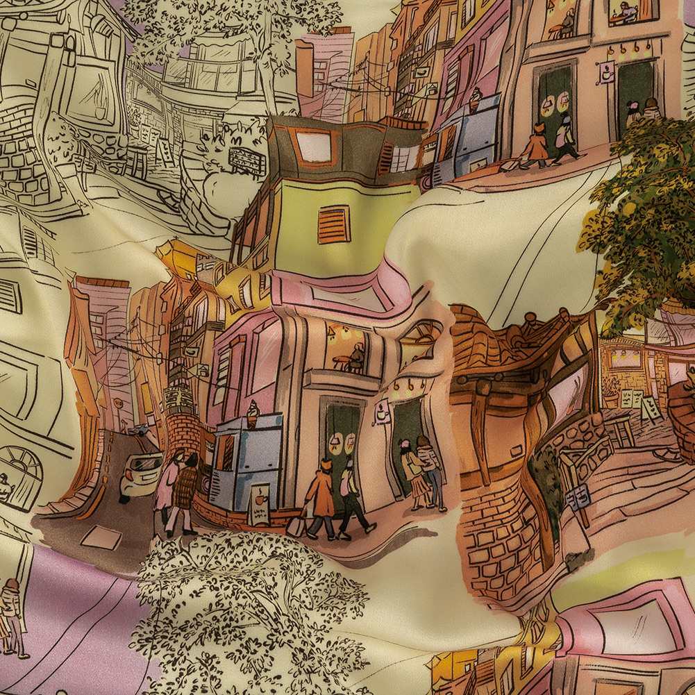 Rayon Challis – Multicolor Streetscapes and Trees – Growing Roots Print – Mood Exclusive Wisteria Collection Rayon Challis – Multicolor Streetscapes and Trees – Growing Roots Print – Mood Exclusive Wisteria Collection