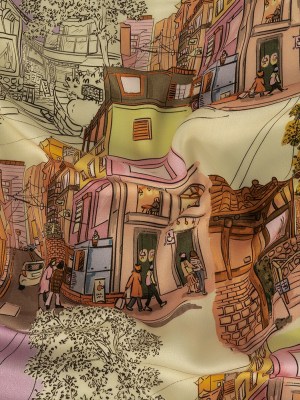 Rayon Challis – Multicolor Streetscapes and Trees – Growing Roots Print – Mood Exclusive Wisteria Collection Rayon Challis – Multicolor Streetscapes and Trees – Growing Roots Print – Mood Exclusive Wisteria Collection