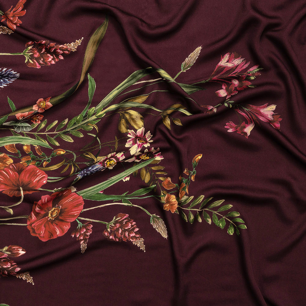 Rayon Challis – Dark Purple Floral – Wild Fantasia Print – Mood Exclusive Wisteria Collection Rayon Challis – Dark Purple Floral – Wild Fantasia Print – Mood Exclusive Wisteria Collection