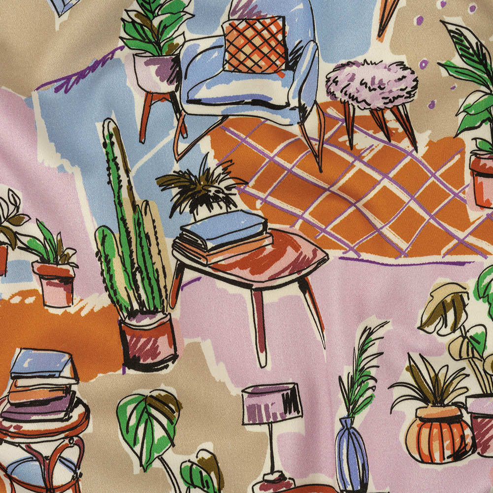 Stretch Cotton Sateen – Multicolor Indoor Spaces – Where You’re Planted Print – Mood Exclusive Wisteria Collection Stretch Cotton Sateen – Multicolor Indoor Spaces – Where You’re Planted Print – Mood Exclusive Wisteria Collection