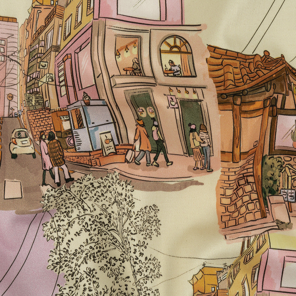 Stretch Cotton Sateen – Multicolor Streetscapes and Trees – Growing Roots Print – Mood Exclusive Wisteria Collection Stretch Cotton Sateen – Multicolor Streetscapes and Trees – Growing Roots Print – Mood Exclusive Wisteria Collection