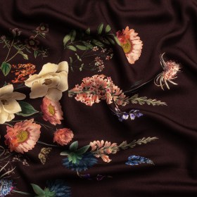Rayon Challis – Deep Purple Floral – Baroque Bouquet Print – Mood Exclusive Wisteria Collection Rayon Challis – Deep Purple Floral – Baroque Bouquet Print – Mood Exclusive Wisteria Collection