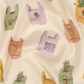 Stretch Cotton Sateen – Purple, Yellow and Green Shopping Bags – Come Again Soon Print – Mood Exclusive Wisteria Collection Stretch Cotton Sateen – Purple, Yellow and Green Shopping Bags – Come Again Soon Print – Mood Exclusive Wisteria Collection