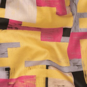 Stretch Cotton Sateen – Purple, Pink and Yellow Painterly Geometric – Theory of Abstraction Print – Mood Exclusive Wisteria Collection Stretch Cotton Sateen – Purple, Pink and Yellow Painterly Geometric – Theory of Abstraction Print – Mood Exclusive Wisteria Collection