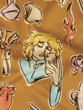 Stretch Cotton Sateen – Golden Faces and Objects – Everyday Goddess Print – Mood Exclusive Wisteria Collection Stretch Cotton Sateen – Golden Faces and Objects – Everyday Goddess Print – Mood Exclusive Wisteria Collection