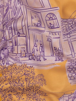 Stretch Cotton Sateen – Orange and Fair Orchid Streetscapes and Trees – Growing Roots Print – Mood Exclusive Wisteria Collection Stretch Cotton Sateen – Orange and Fair Orchid Streetscapes and Trees – Growing Roots Print – Mood Exclusive Wisteria Collection