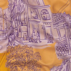 Stretch Cotton Sateen – Orange and Fair Orchid Streetscapes and Trees – Growing Roots Print – Mood Exclusive Wisteria Collection Stretch Cotton Sateen – Orange and Fair Orchid Streetscapes and Trees – Growing Roots Print – Mood Exclusive Wisteria Collection