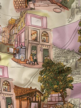 Cotton Voile – Multicolor Streetscapes and Trees – Growing Roots Print – Mood Exclusive Wisteria Collection Cotton Voile – Multicolor Streetscapes and Trees – Growing Roots Print – Mood Exclusive Wisteria Collection